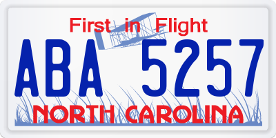 NC license plate ABA5257