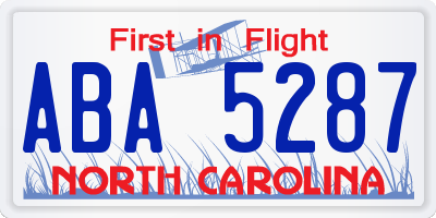 NC license plate ABA5287