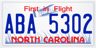 NC license plate ABA5302