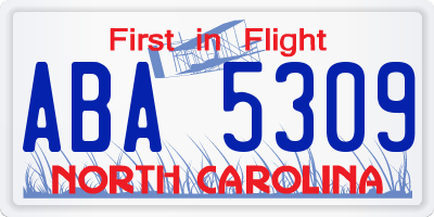 NC license plate ABA5309