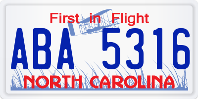 NC license plate ABA5316