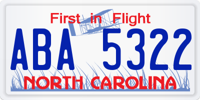 NC license plate ABA5322