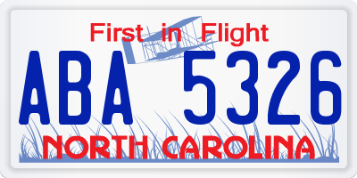 NC license plate ABA5326