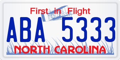 NC license plate ABA5333