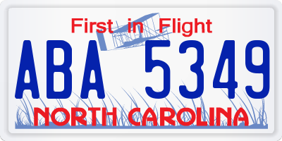 NC license plate ABA5349
