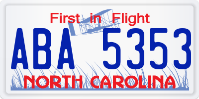 NC license plate ABA5353