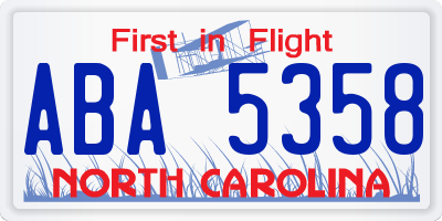 NC license plate ABA5358