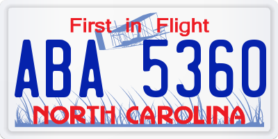 NC license plate ABA5360