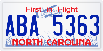 NC license plate ABA5363
