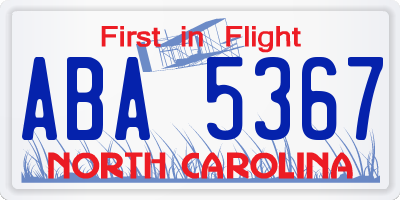 NC license plate ABA5367