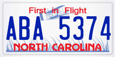 NC license plate ABA5374