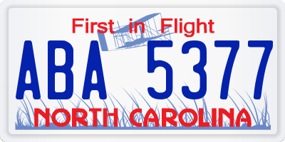 NC license plate ABA5377