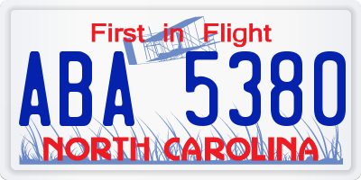 NC license plate ABA5380