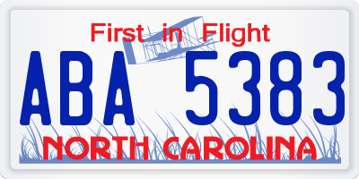 NC license plate ABA5383
