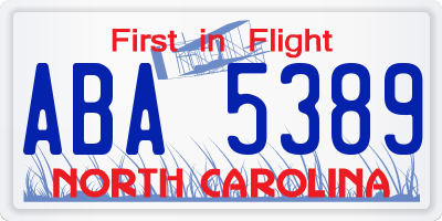 NC license plate ABA5389