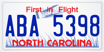 NC license plate ABA5398