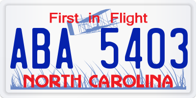 NC license plate ABA5403