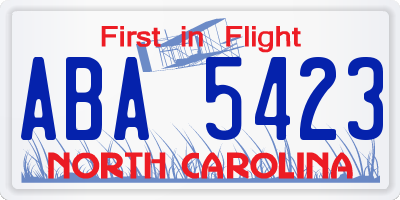 NC license plate ABA5423