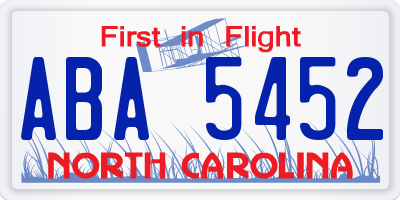 NC license plate ABA5452