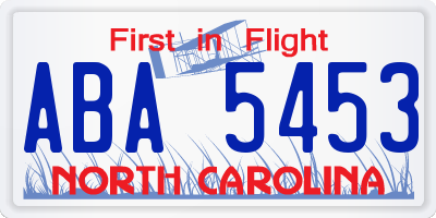 NC license plate ABA5453