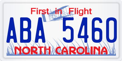NC license plate ABA5460