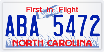NC license plate ABA5472