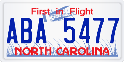 NC license plate ABA5477