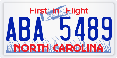NC license plate ABA5489