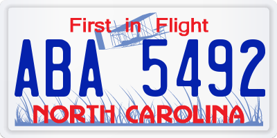 NC license plate ABA5492