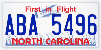 NC license plate ABA5496