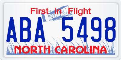 NC license plate ABA5498