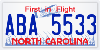 NC license plate ABA5533