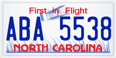 NC license plate ABA5538