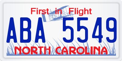 NC license plate ABA5549