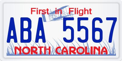 NC license plate ABA5567