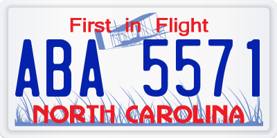 NC license plate ABA5571