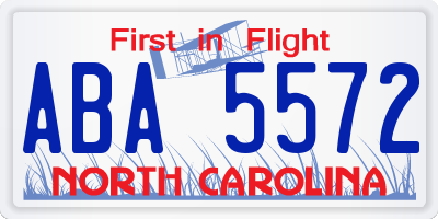 NC license plate ABA5572