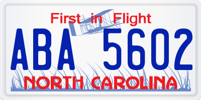 NC license plate ABA5602