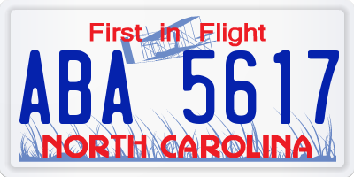 NC license plate ABA5617