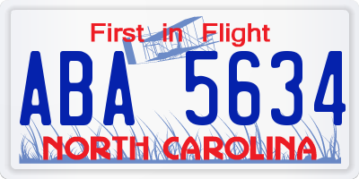 NC license plate ABA5634