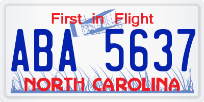 NC license plate ABA5637