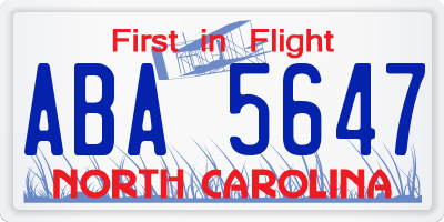 NC license plate ABA5647