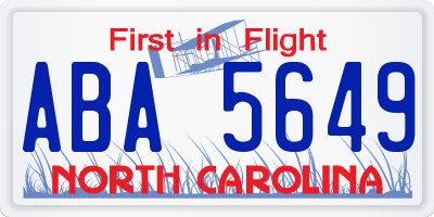 NC license plate ABA5649