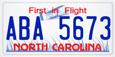 NC license plate ABA5673