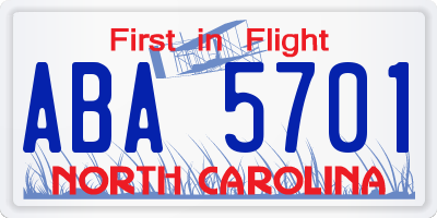 NC license plate ABA5701