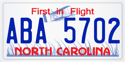 NC license plate ABA5702
