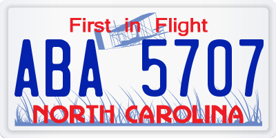 NC license plate ABA5707