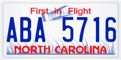 NC license plate ABA5716