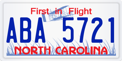 NC license plate ABA5721