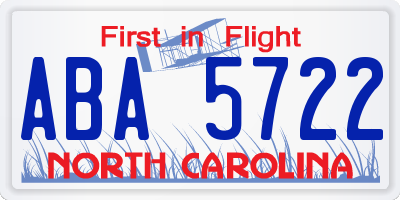 NC license plate ABA5722
